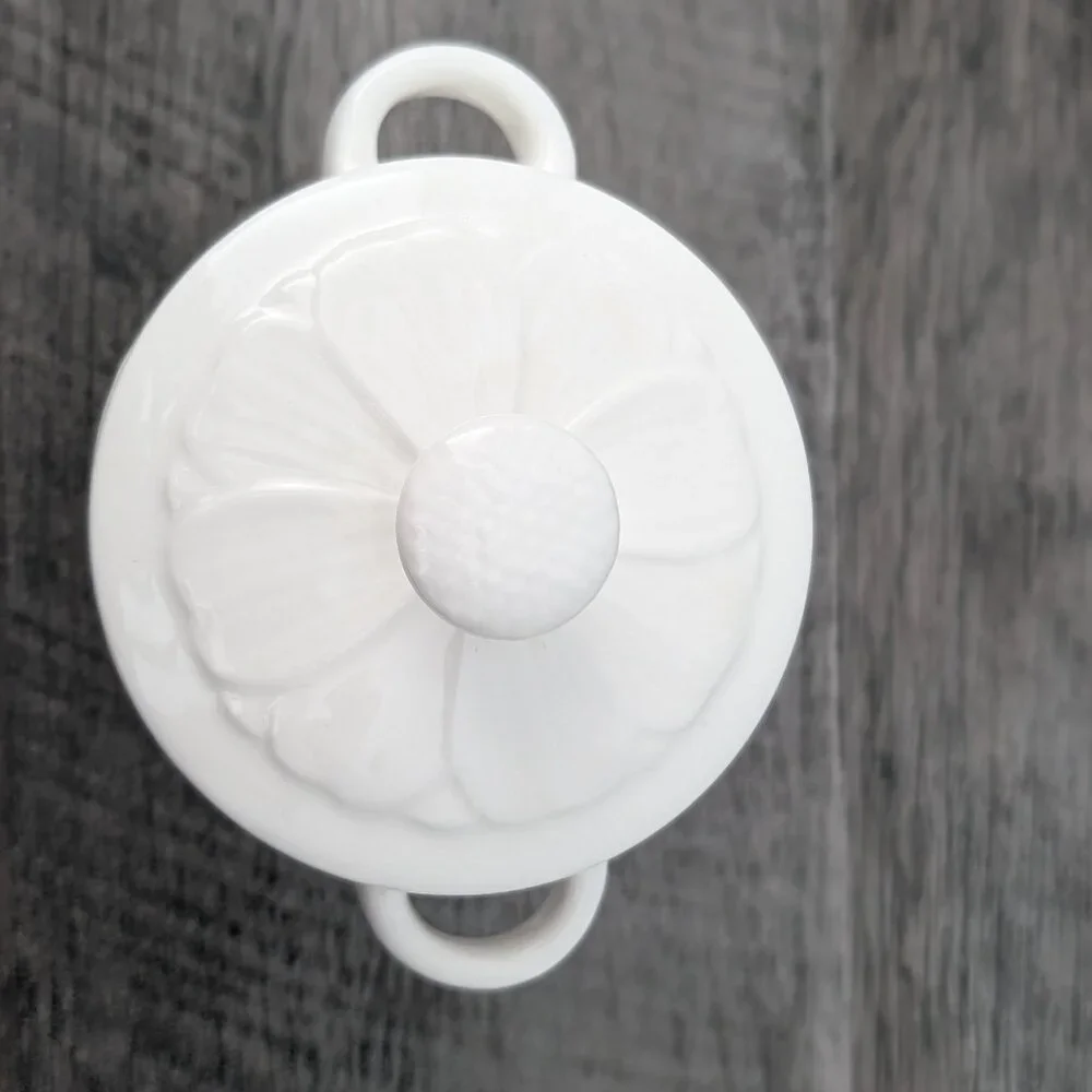 White Ceramic Mini Cocotte with Floral Design on Lid